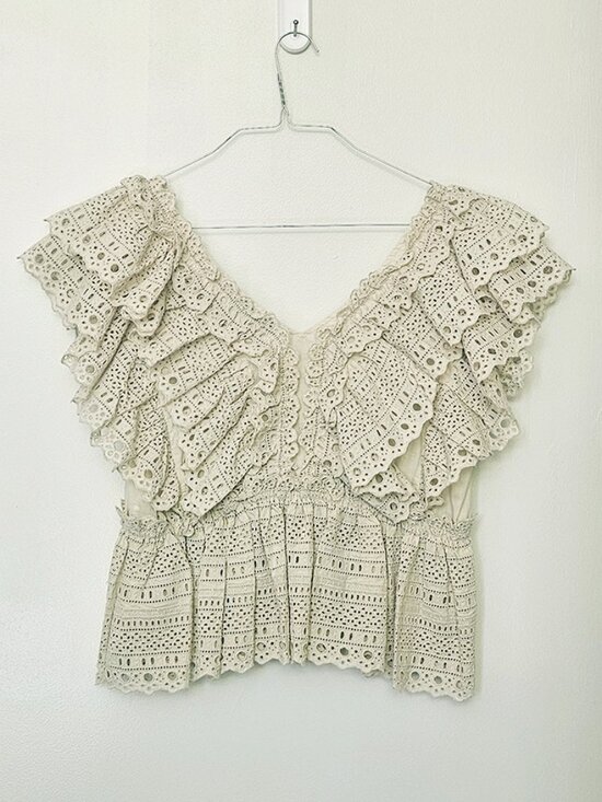 Sea New York Tops - Sea New York Marley Pleated Flutter Sleeve Top in Cream/Natural Size Large